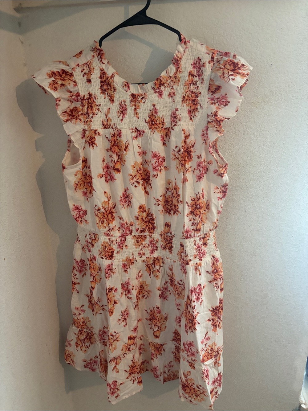 LOFT Cream Midi Dress with Pink and Orange Floral Print